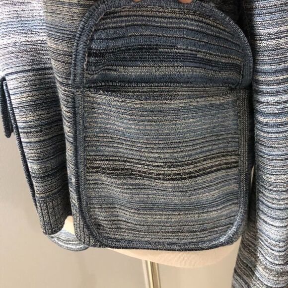 Sportmax Max Mara Blue Striped Knit Oversized Front Pockets Crewneck Sweater S/M - Picture 10 of 14